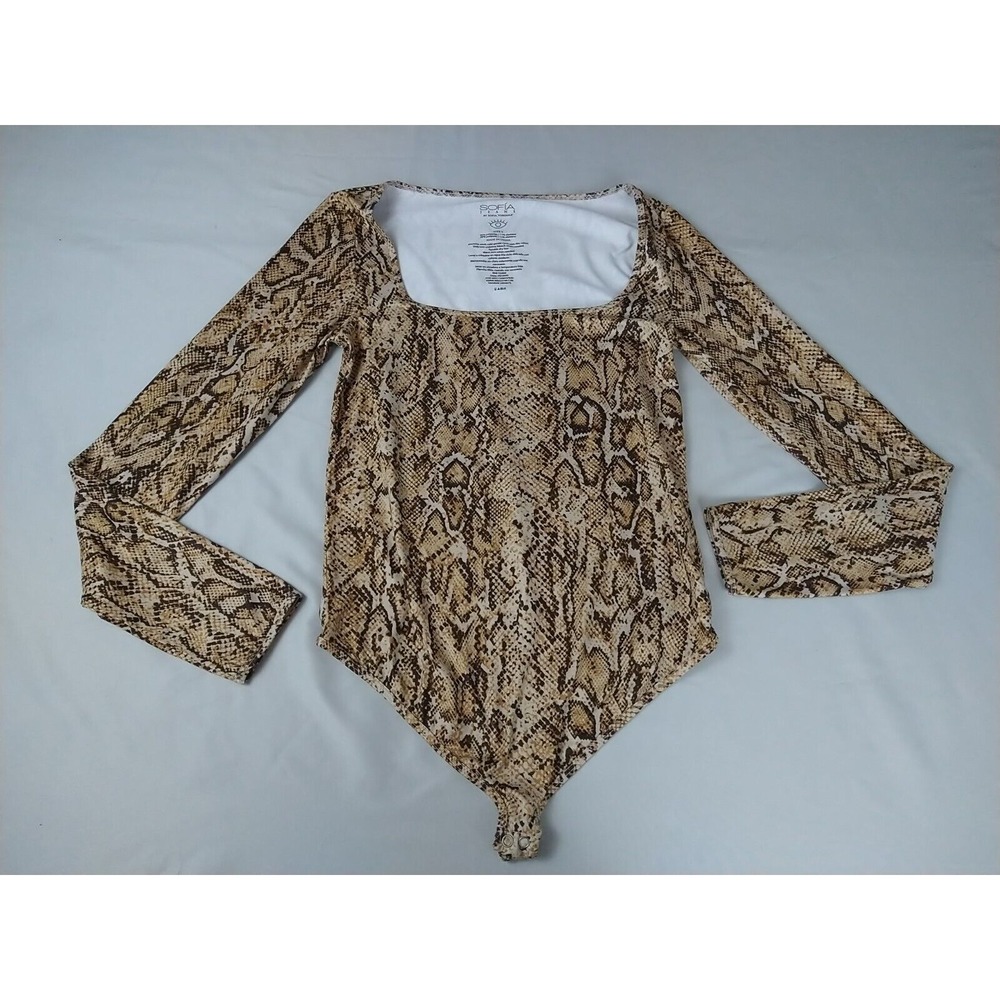 Sofia Jeans Bodysuit Ladies L Animal Print Long Sleeve Bodycon Snap Crotch Sexy
